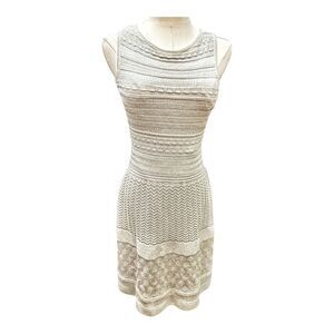 Ralph Lauren Silver Metallic Crochet Knit Mesh  Dress Size Small Fairycore